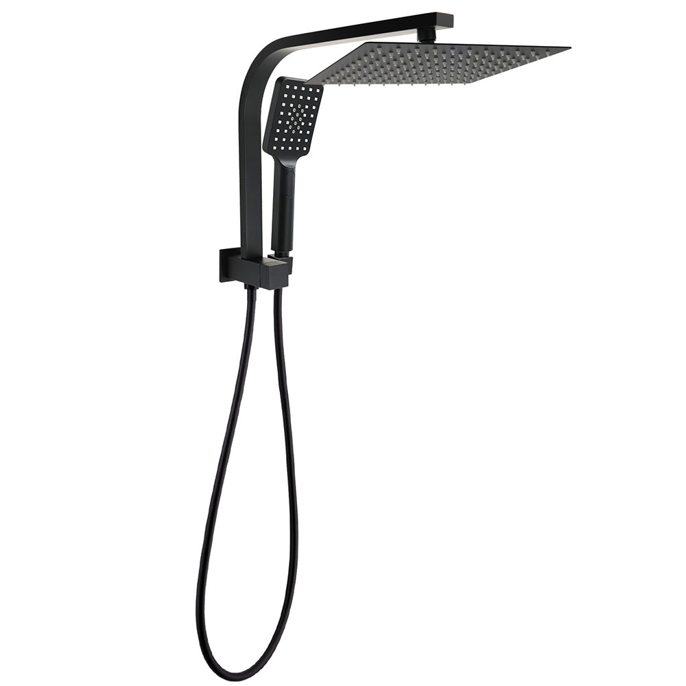 Matt Black Square 10" SUS Shower Head 3 Modes Handheld Gooseneck Arm Twin Set