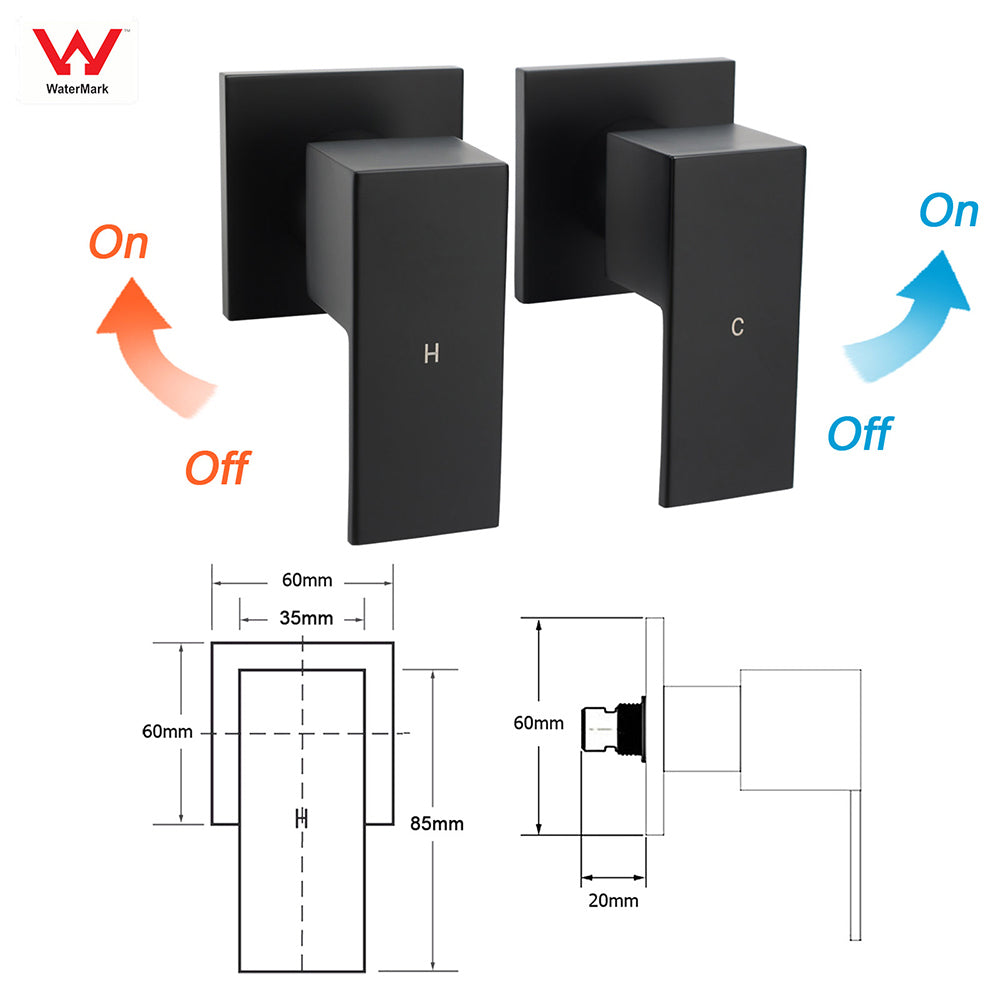 WELS Matt Black Square 10" Shower Head 3 Modes Handheld Gooseneck Arm Twin Taps Set