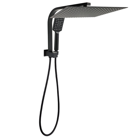 WELS Matt Black Dual Set 16" Extra Large Shower Head 3 Modes Handheld Gooseneck Arm Diverter