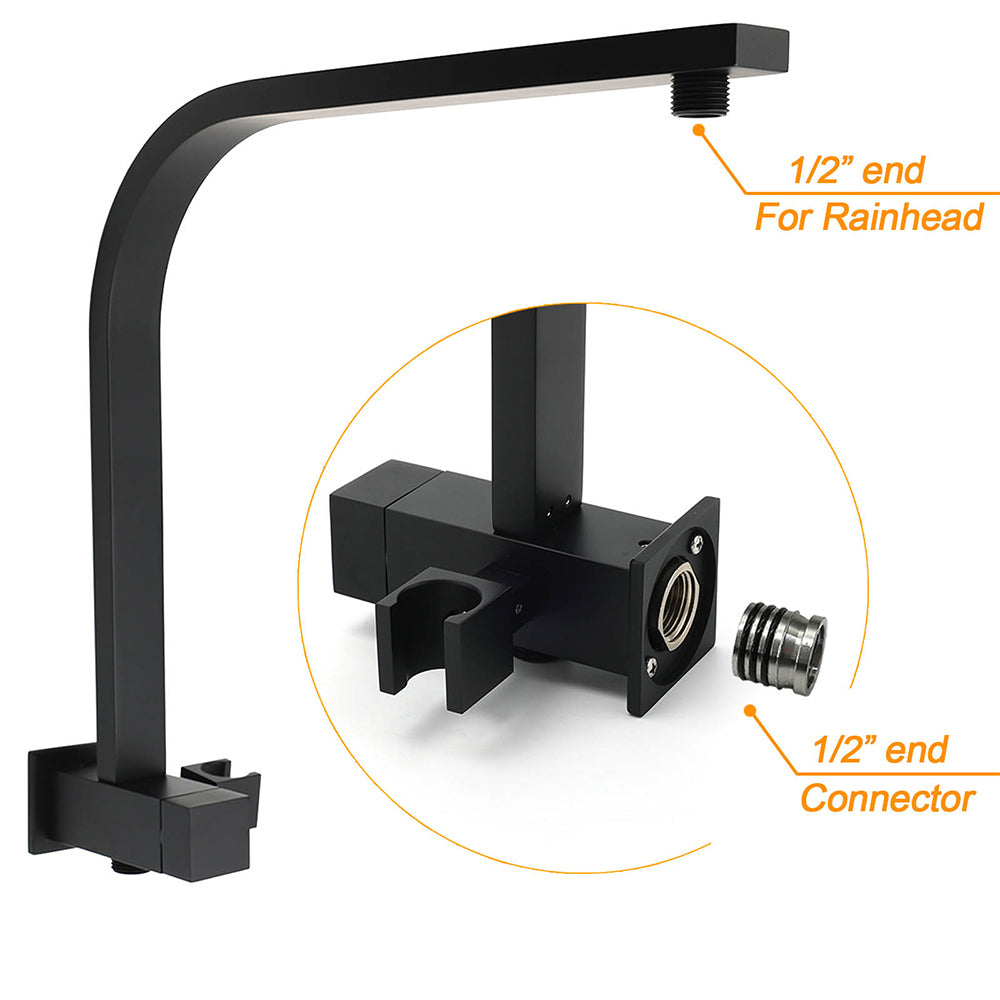 WELS Matt Black Dual Set 16" Extra Large Shower Head 3 Modes Handheld Gooseneck Arm Diverter