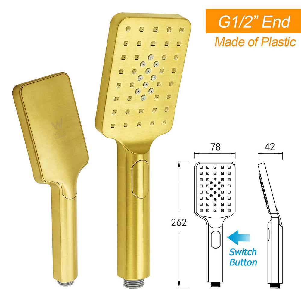 WELS Brushed Gold Twin Shower 8" Rain Head Handheld Diverter Wall Arm Square