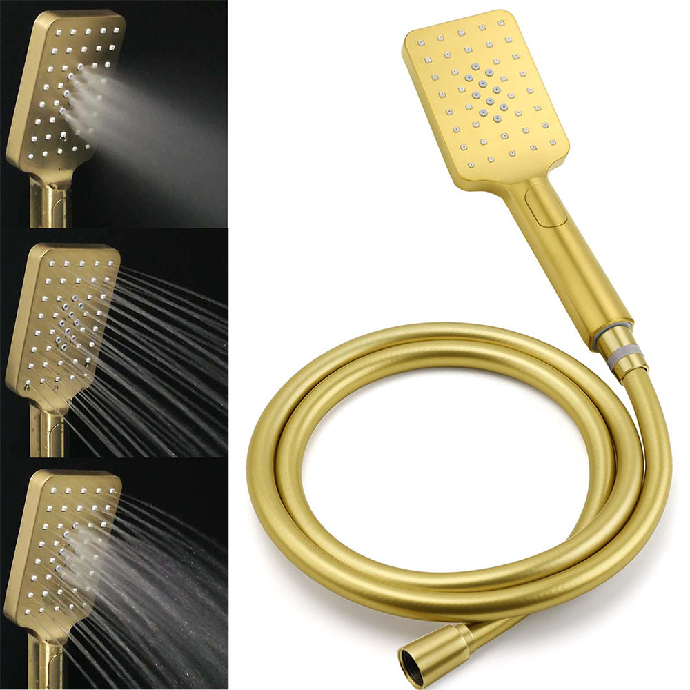 Brushed Gold Twin Shower 10" Rain Head Handheld Diverter Wall Arm Set Square