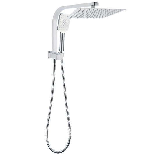 WELS Dual 10" Square Rain Shower Head Handheld Spray Diverter Wall Arm Set