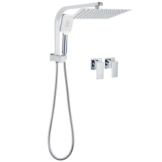 WELS Chrome 2in1 10" Square Rain Shower Head Handheld Spray Diverter Wall Arm Taps Set