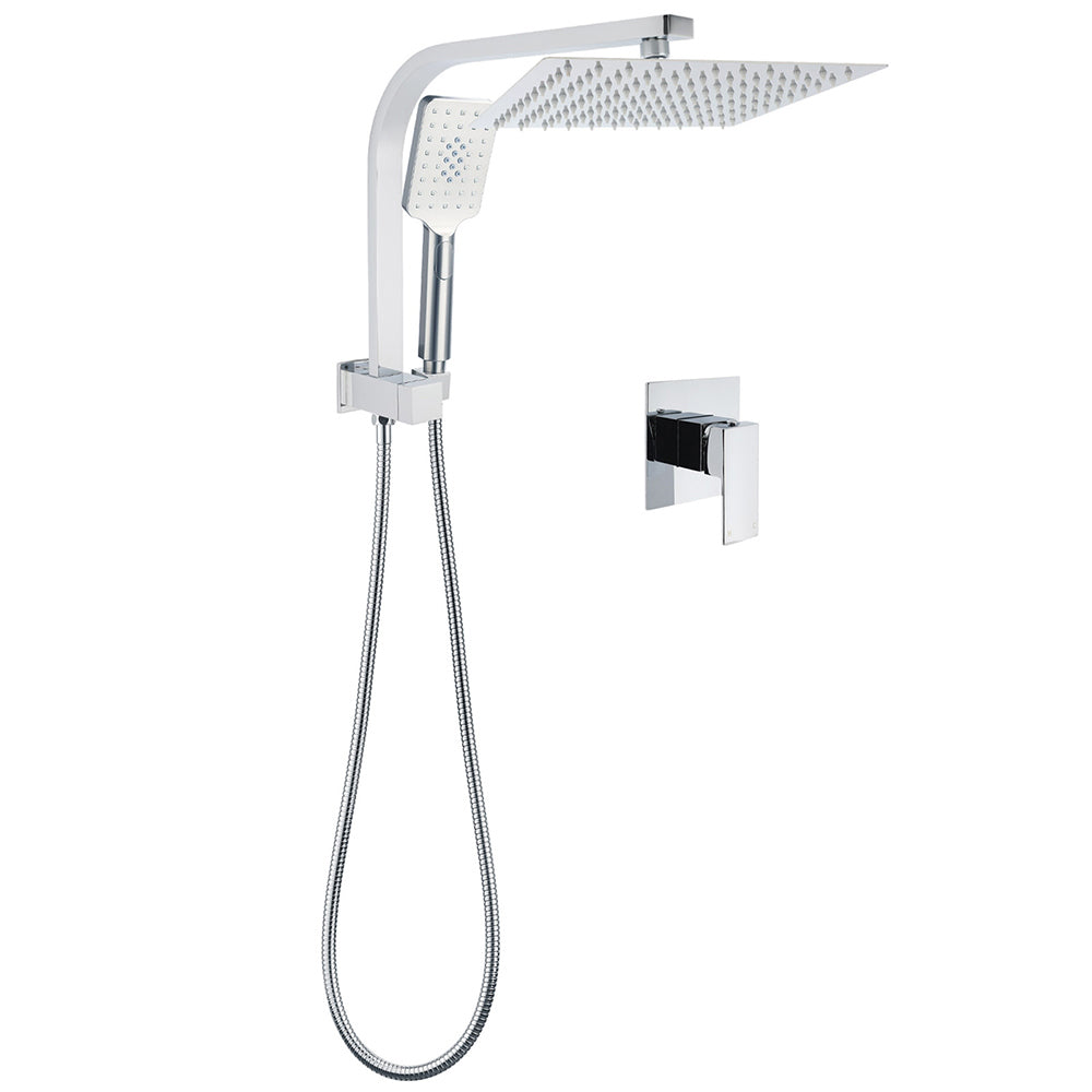 WELS Chrome 2in1 10" Square Rain Shower Head Handheld Spray Diverter Wall Arm Mixer Set