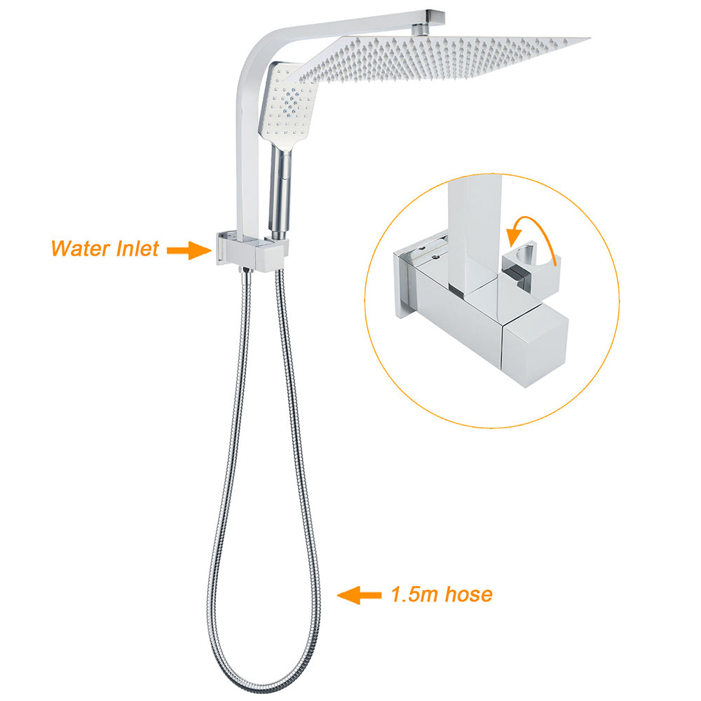 WELS Square Large 12" Shower Head 3 Mode Handheld Diverter Wall Arm 2in1 Set + Taps