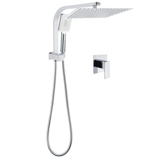 WELS Square Chrome 12" Shower Head 3 Mode Handheld Diverter Wall Arm 2in1 Set + Mixer