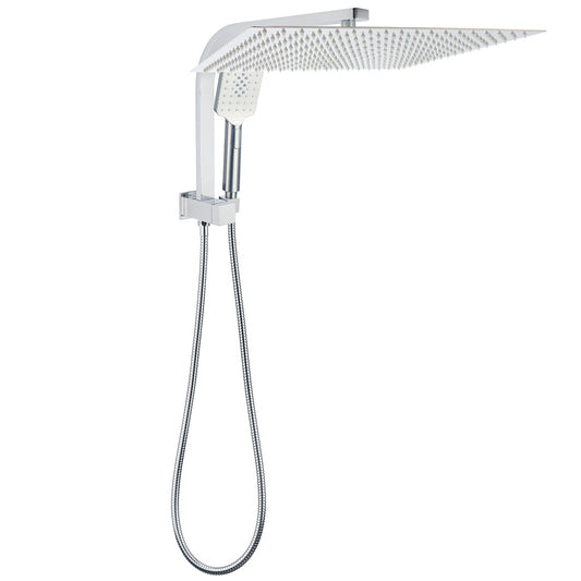 WELS Square Twin Shower Head Chrome 16" Large 3 Mode Handheld Diverter Wall Arm Set