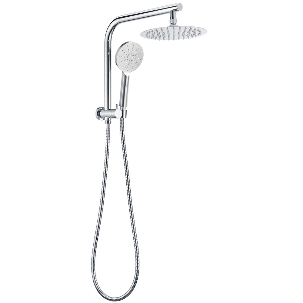 WELS 2in1 Shower 8" Round Chrome Head 3 Mode Handheld Rose Gooseneck Arm Set