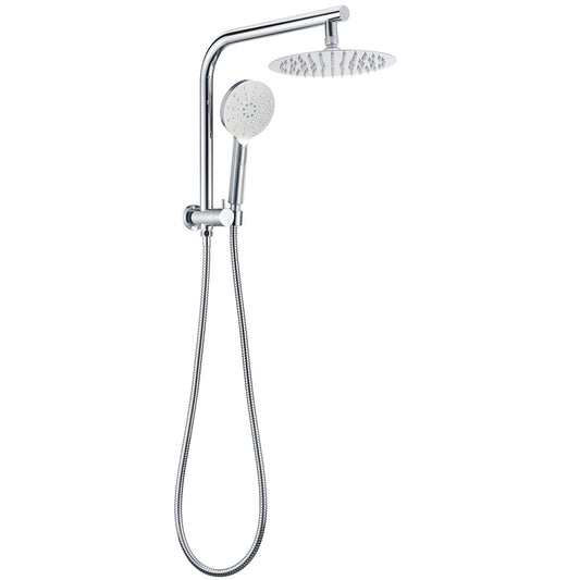 WELS 2in1 Shower 8" Round Chrome Head 3 Mode Handheld Rose Gooseneck Arm Set