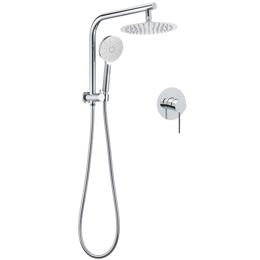 WELS Twin Shower 8" Round Chrome Head 3 Mode Handheld Rose Gooseneck Arm Mixer Set
