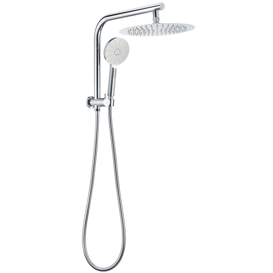 WELS 10" Rain Shower Head Handheld Sliding Rail DIY Twin Set Chrome Round
