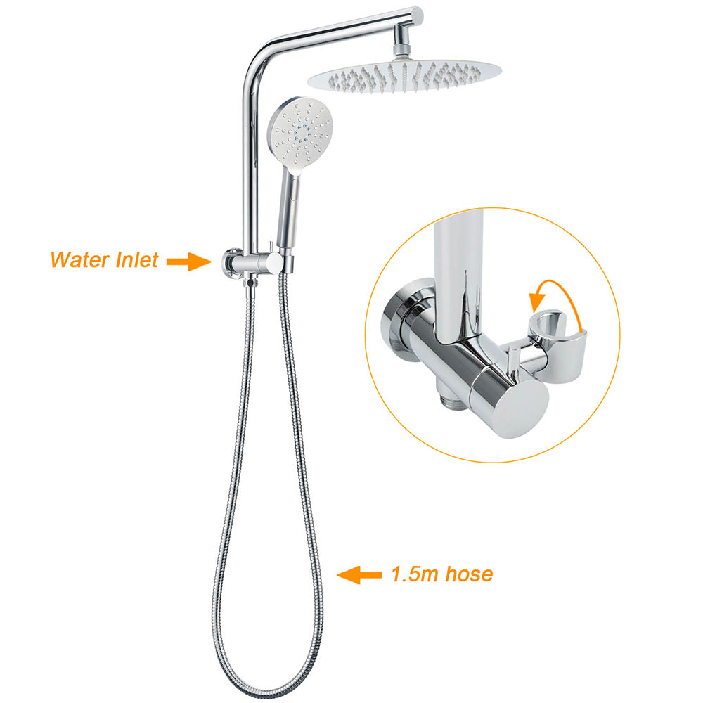 WELS Chrome Round 10" Rain Shower Head Handheld Sliding Rail DIY 2in1 Mixer Set