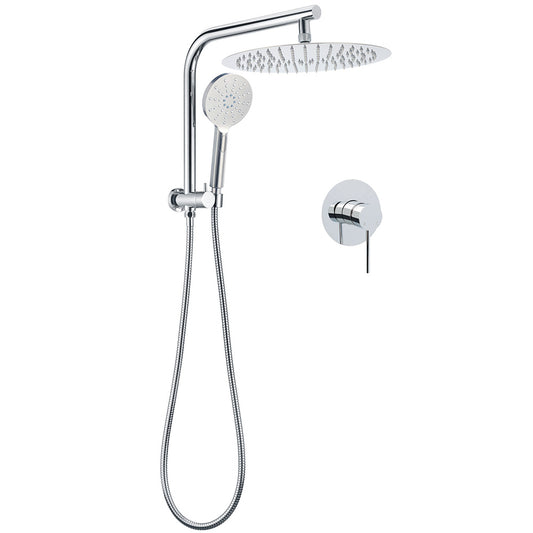 WELS Chrome Double Round Shower Head Set 12" Rainfall & 3 Mode Handheld Gooseneck Arm Mixer