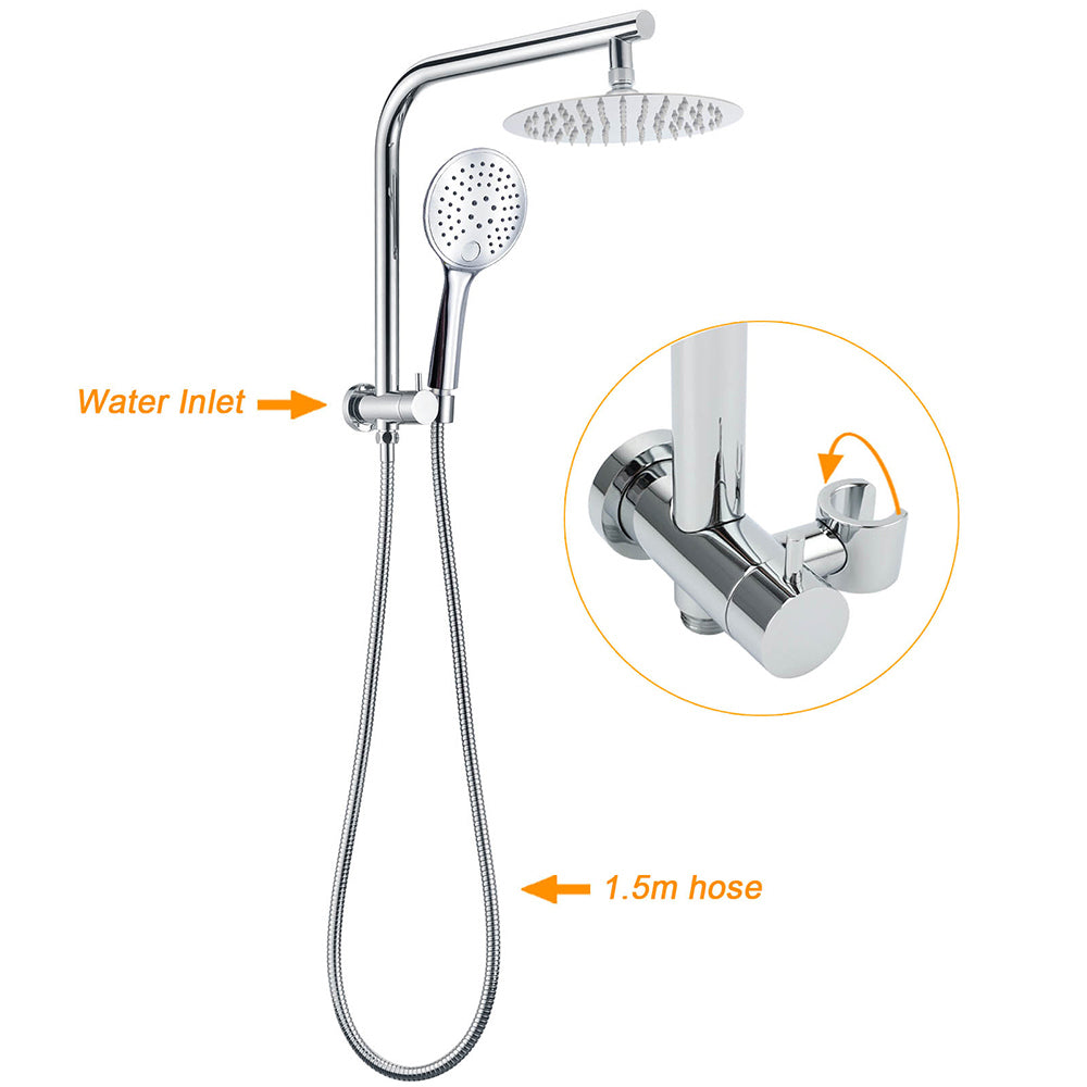 WELS Twin Shower Set 8" Rain Head 3 Modes Handheld Switch Diverter Gooseneck Wall Arm