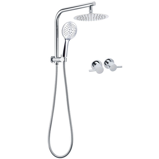 WELS Twin Shower Set 8" Rain Head 3 Modes Handheld Diverter Gooseneck Wall Arm + Taps