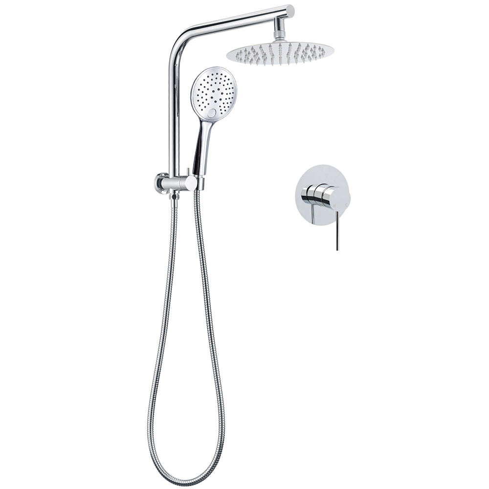 WELS Twin Shower Set 8" Rain Head 3 Modes Handheld Diverter Gooseneck Wall Arm + Mixer