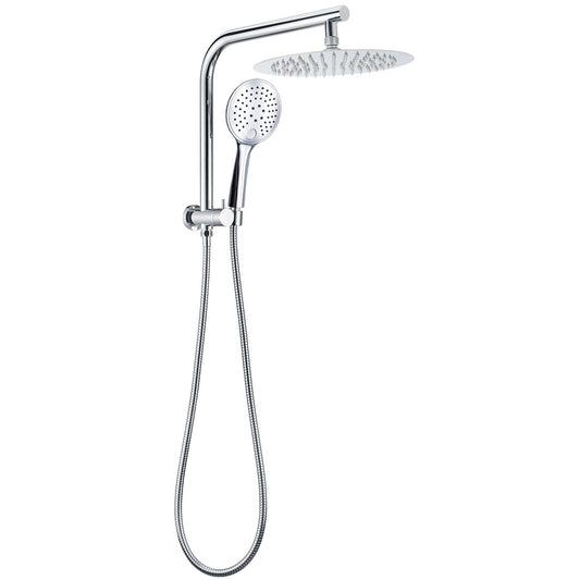 Round Chrome 10" 2in1 Shower Head 3 Mode Handheld Gooseneck Wall Arm Diverter