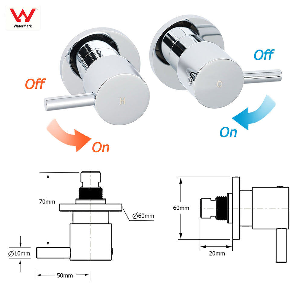 WELS Round Chrome 10" Dual Shower Head 3 Mode Handheld Gooseneck Wall Arm Twin Taps Set