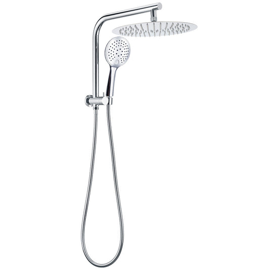 2in1 Large Round 12" Shower Head 3 Mode Handheld Gooseneck Arm Diverter Set Drill Free