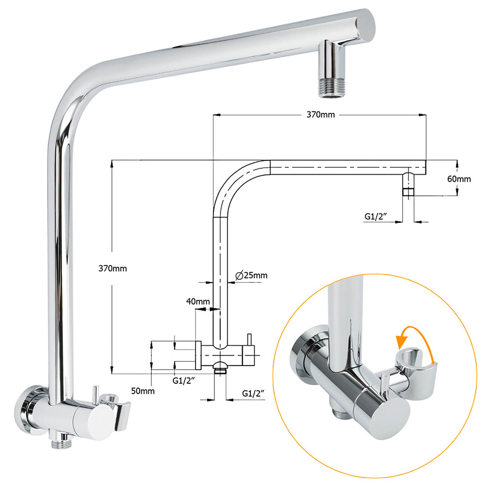 2in1 Large Round 12" Shower Head 3 Mode Handheld Gooseneck Arm Diverter Set Drill Free