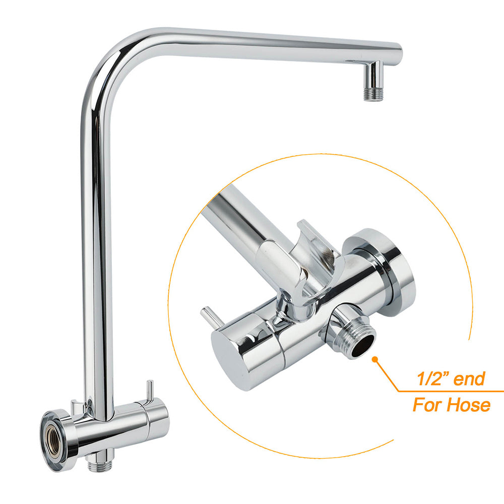 2in1 Large Round 12" Shower Head 3 Mode Handheld Gooseneck Arm Diverter Set Drill Free