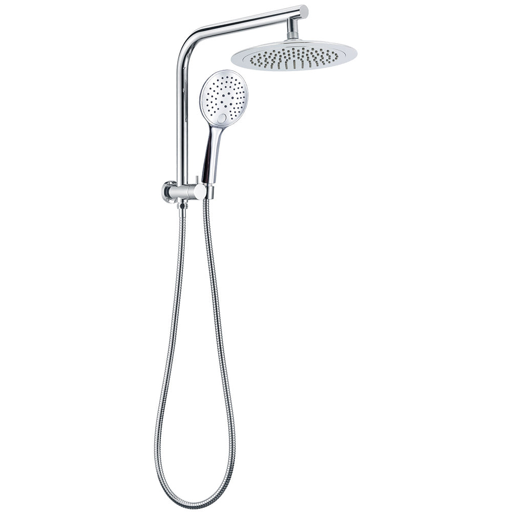 WELS Round 9" Twin Shower Head 3 Modes Handheld Gooseneck Wall Arm 2 in 1 Combo