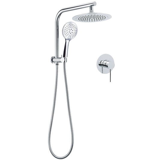 WELS Round 9" Twin Shower Head 3 Mode Handheld Gooseneck Wall Arm 2 in 1 Combo Mixer Set