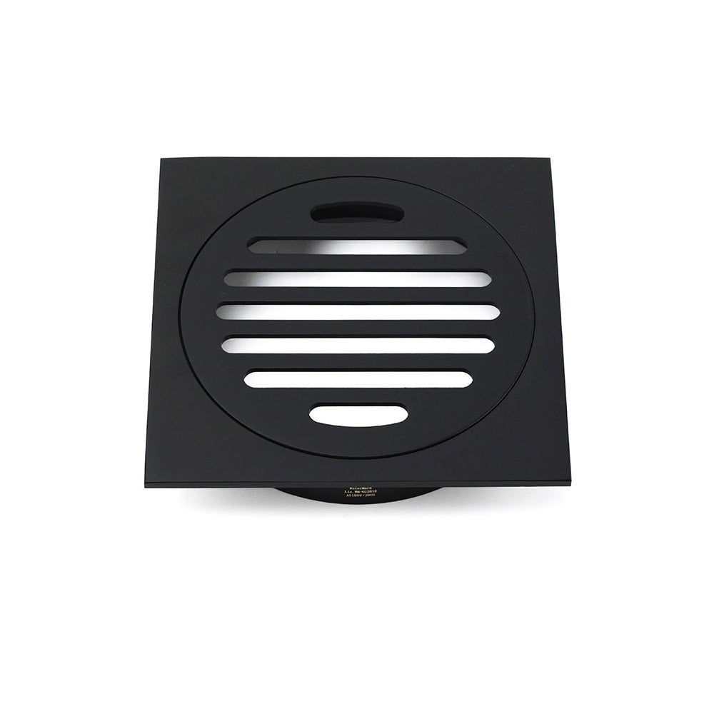 Black Bathroom 110mm Small Square Shower Grate Floor Drain 95mm Outlet Watermark