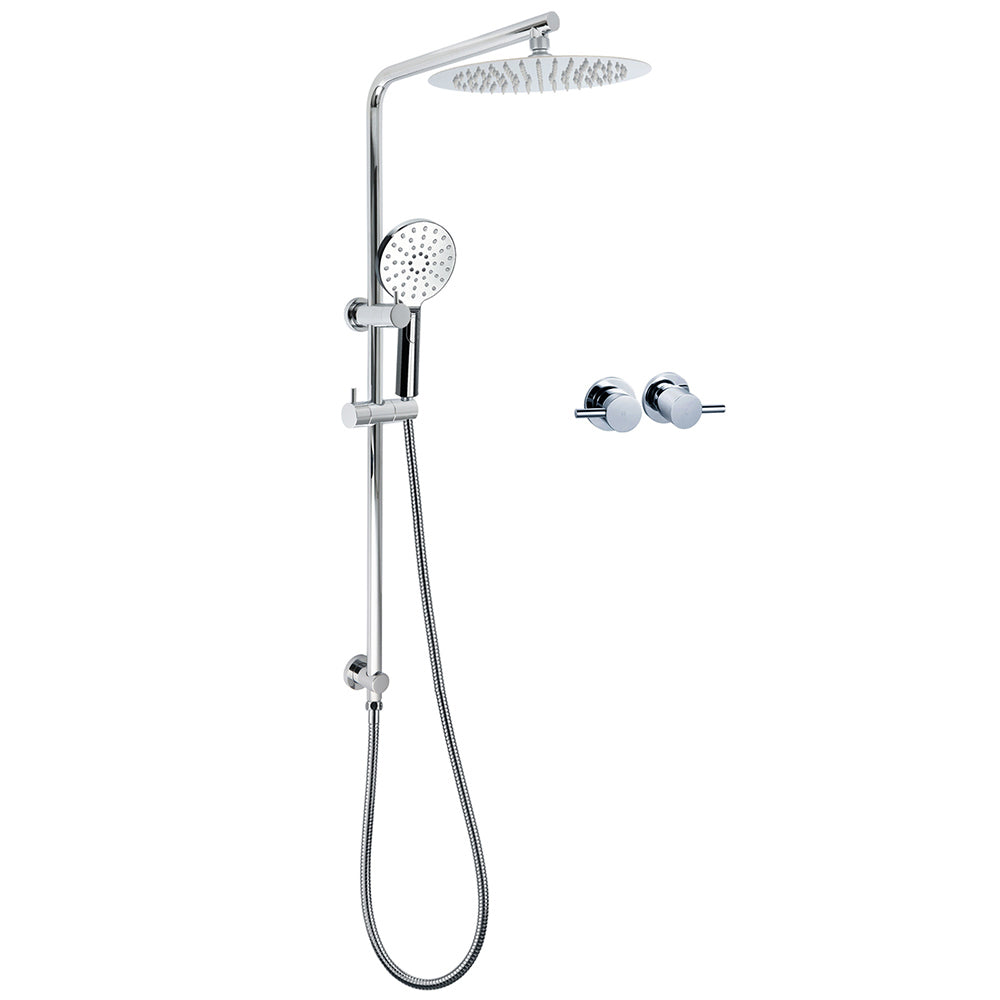 WELS Dual Shower Set 10" Rainfall Head 3 Modes Handheld Rose Silde Rail Chrome Round Taps