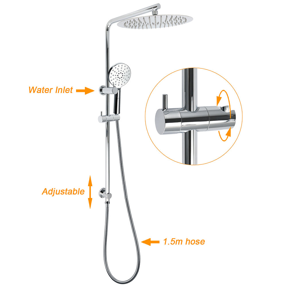 WELS Dual Shower Set Large Round 12" Rainfall Head 3 Modes Handheld Silde Rail Twin Taps