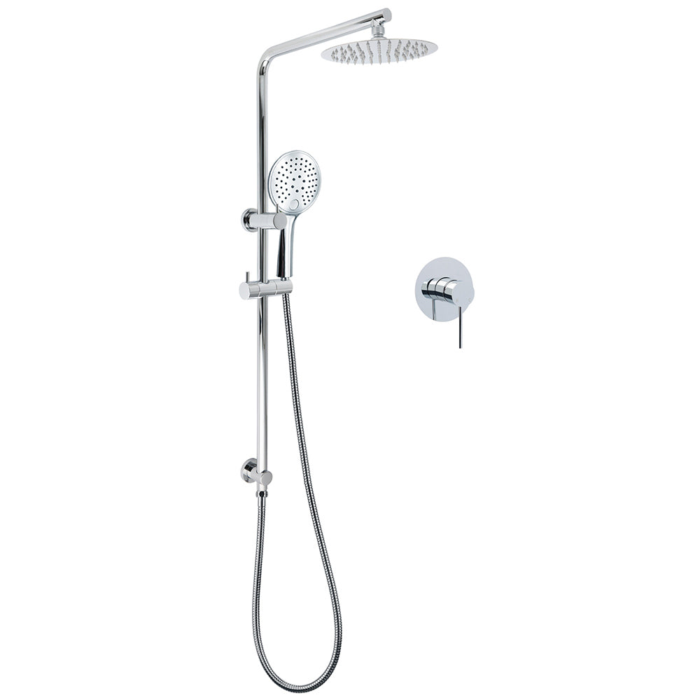 WELS Chrome Double Square 8" Shower Head Set 3 Function Handheld Rail Arm Mixer
