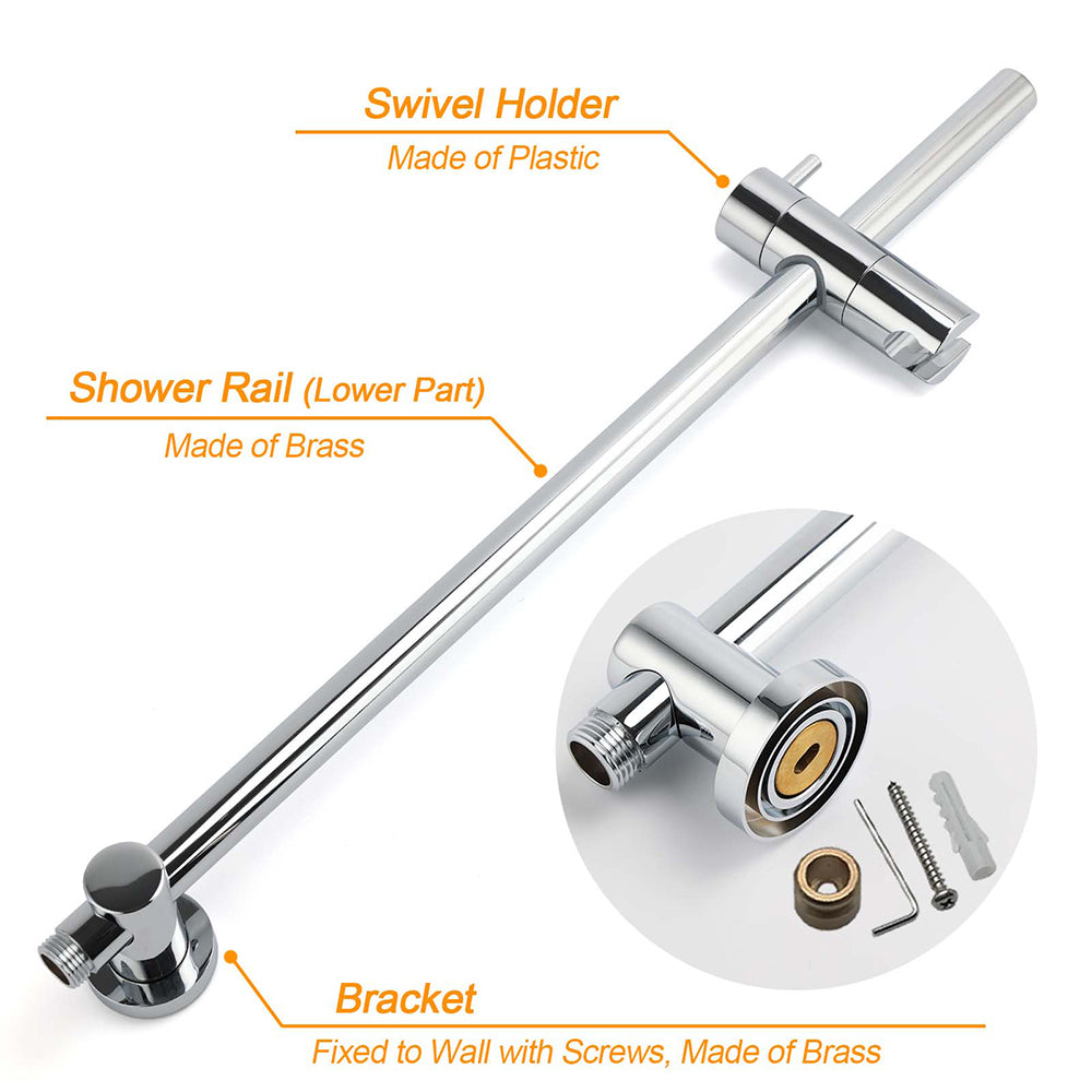 WELS Chrome Double Square 8" Shower Head Set 3 Function Handheld Rail Arm Mixer