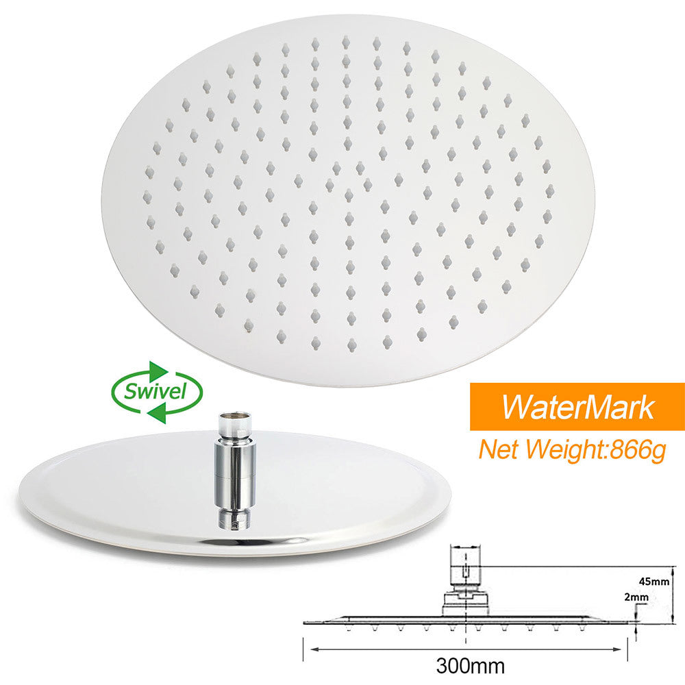 WELS Double Round Shower Head Handheld Sliding Rail Arm Chrome 12" Rainfall Twin Taps Set