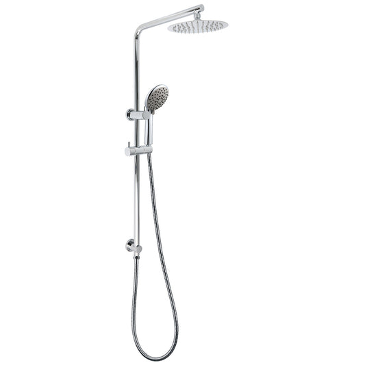 WELS Chrome Dual 8" Slim Rain Shower 5 Modes Rose Mixer Valve Sliding Rail Set