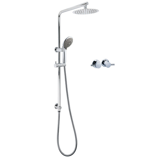 WELS Chrome Dual 8" Slim Rain Shower 5 Modes Rose Mixer Valve Sliding Rail Set + Taps