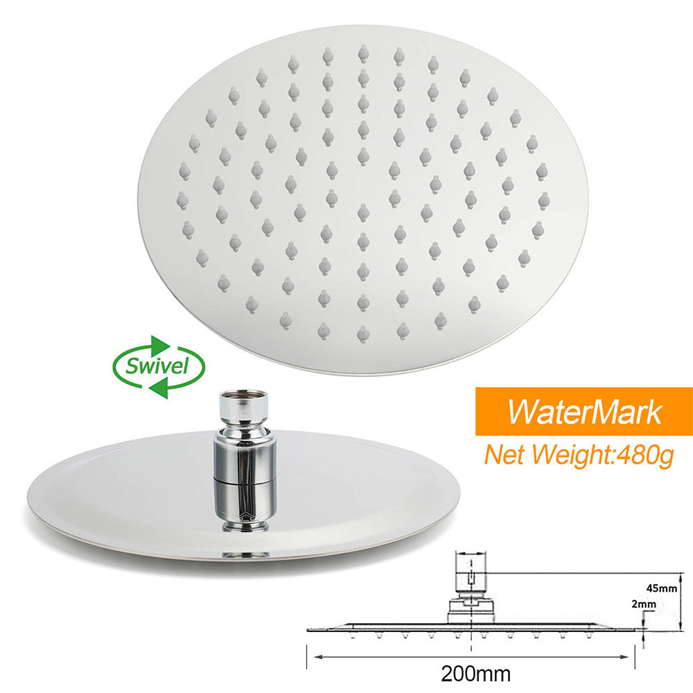 WELS Chrome Dual 8" Slim Rain Shower 5 Modes Rose Mixer Valve Sliding Rail Set + Taps