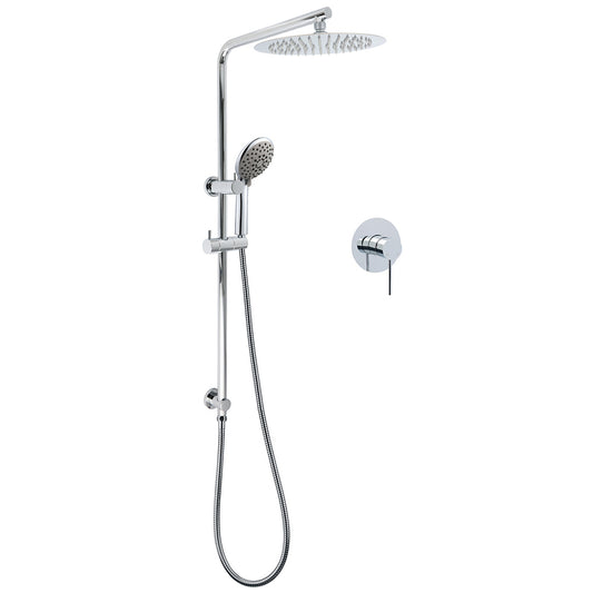 WELS Chrome Dual 10" Slim Rain Shower 5 Modes Handset Mixer Valve Sliding Rail + Twin Taps