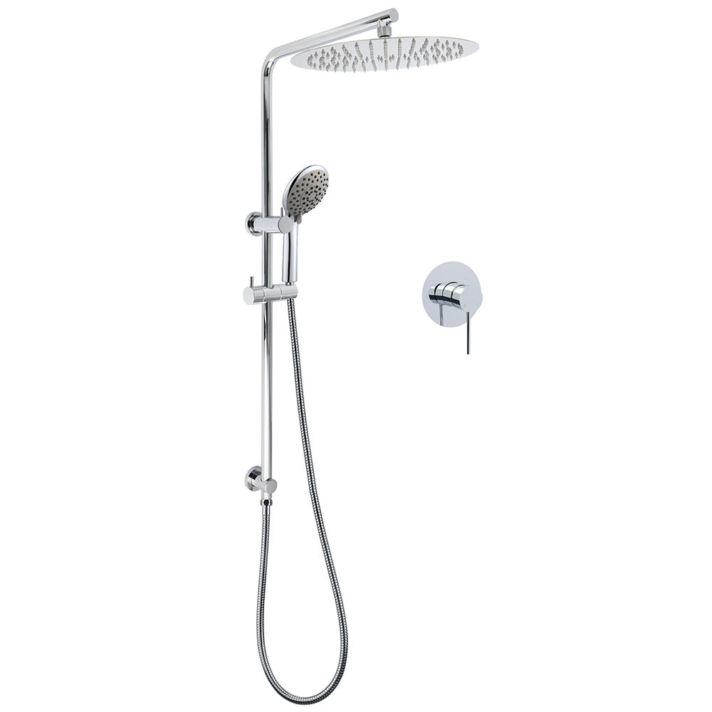 Chrome Dual Shower 12" Slim Rain Head 5 Modes Handheld Sliding Rail Inbuilt Diverter + Single Mixer