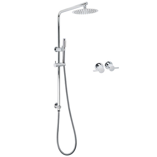 WELS Bathroom Round 8" Rain Shower Head Single Mode Brass Handheld Spray Rail Arm Set Twin Taps