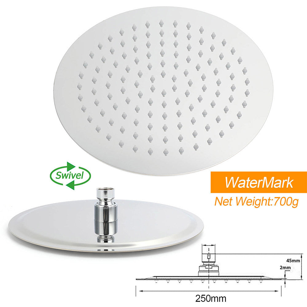 WELS 2 In 1 Shower Head Set Sliding Rail 3 Mode Handheld Arm 10" Round Chrome