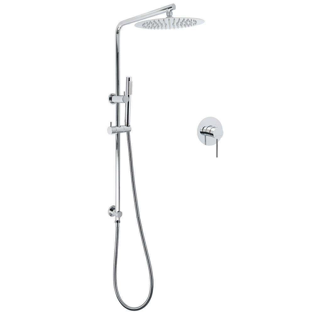 WELS 2 In 1 Shower Head Set Sliding Rail 3 Mode Handheld Arm 10" Round Chrome Mixer