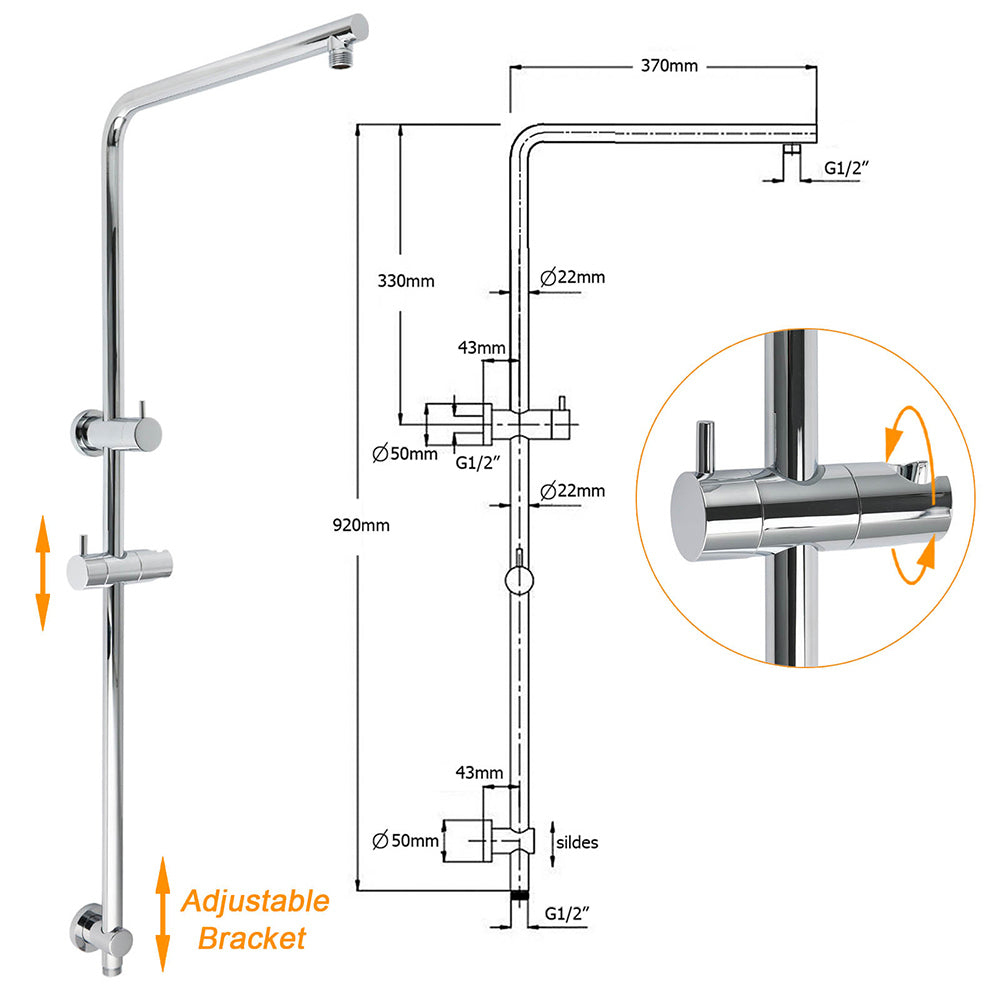 12" Rainfall + Brass Handheld Twin Shower Heads Rail Diverter Arm Round Set