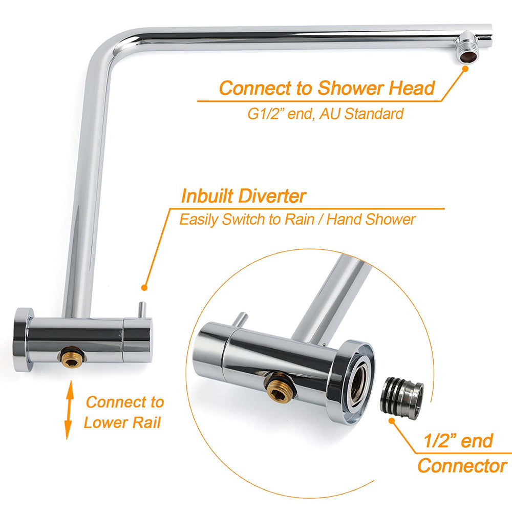 12" Rainfall + Brass Handheld Twin Shower Heads Rail Diverter Arm Round Set