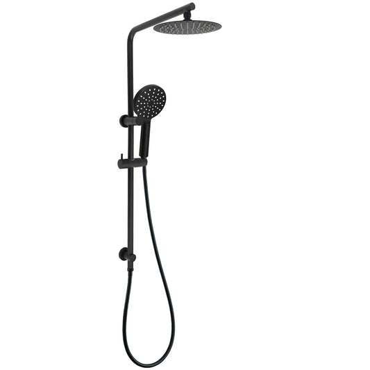 WELS Matt Black Round 2in1 8" Shower Head Sliding Rail Arm 3 Modes Handheld Set