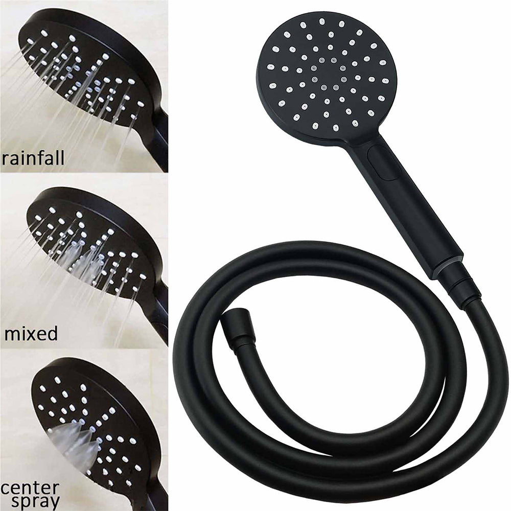 WELS Matt Black Round 2in1 8" Shower Head Sliding Rail Arm 3 Modes Handheld Twin Taps