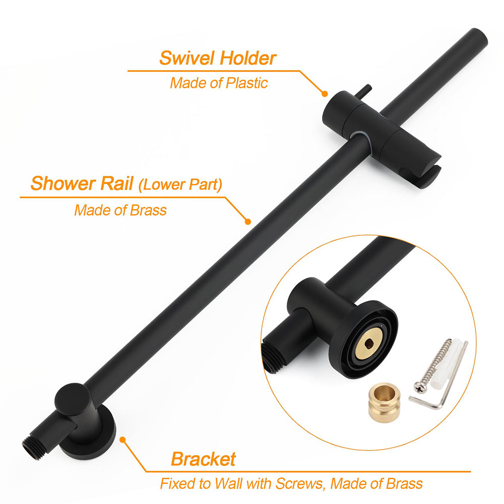 WELS Matt Black 10" Shower Rain Head Handheld Silde Wall Arm Rail Dual Set Twin Taps