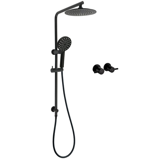 WELS Matt Black 2in1 Round 9" Rainfall Shower Head & 3 Modes Handheld Silde Rail Taps Set