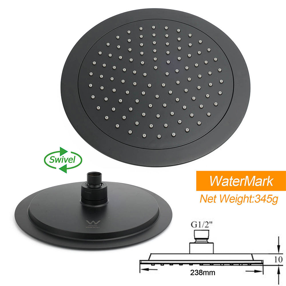 WELS Matt Black 2in1 Round 9" Rainfall Shower Head & 3 Modes Handheld Silde Rail Taps Set