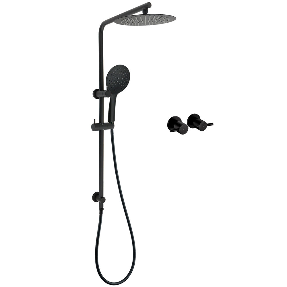 Matt Black Twin 10" Shower Head 3 Modes Handheld 2in1 Wall Rail Arm Round Taps